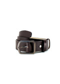 Coiled Classic Espresso smooth dark brown leather belt with a gunmetal buckle and matching leather loop.