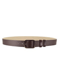 Horizontal view of Classic Espresso smooth dark brown leather belt with a gunmetal buckle and double leather loops.