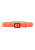 Horizontal view of the bright orange Tatooine Sunset Grunge Belt in pebble-grain leather with a matte black buckle.