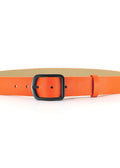 Front view of the bright orange Tatooine Sunset Grunge Belt featuring pebble-grain leather and a matte black buckle.