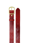 Top-down vertical display of the Dry Blood alligator embossed belt, showcasing the gold buckle and the glossy snake pattern.