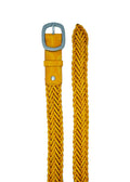 Top-down view of the Submarine Yellow braided leather belt with a matte silver buckle and vibrant woven texture.