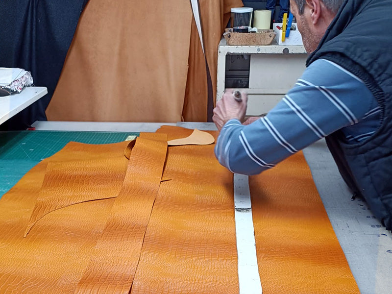 Details of belt production making a submarine yellow Mississippi belt